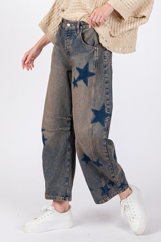 Women's Star Wide Leg Jeans with Pockets