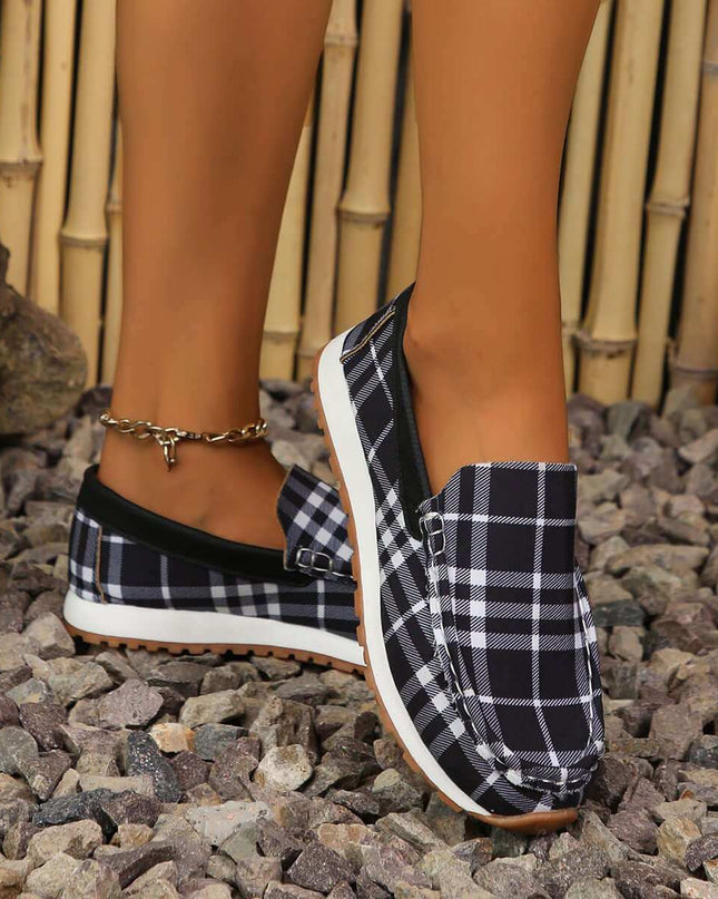 Plaid Round Toe Slip-Ons - Plush Fashion Shop #