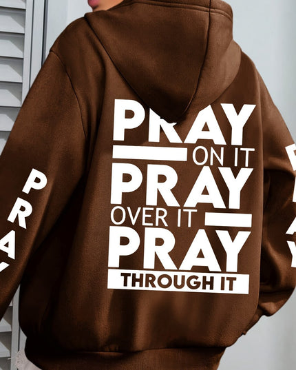 PRAY Print Plus Size  Kangaroo Pocket Hoodie -