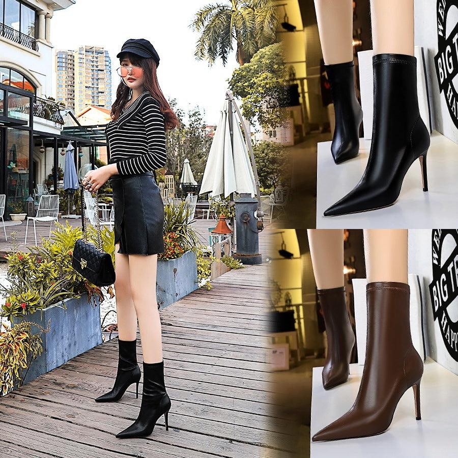 High-heeled Pointed Sexy Thin Short Boots for Women