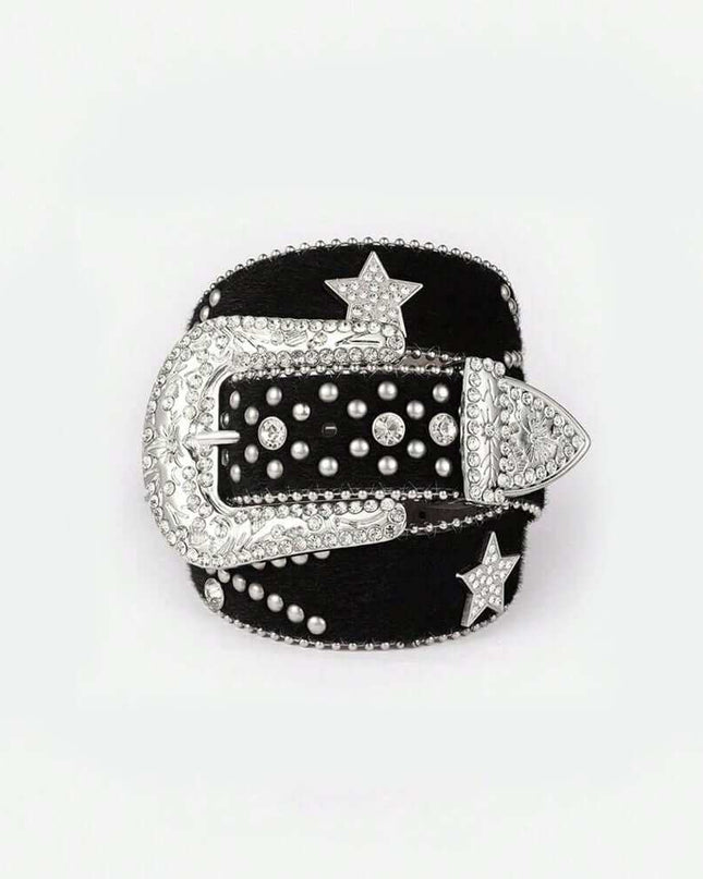 Leather Inlaid Rhinestone Belt - Plush Fashion Shop #