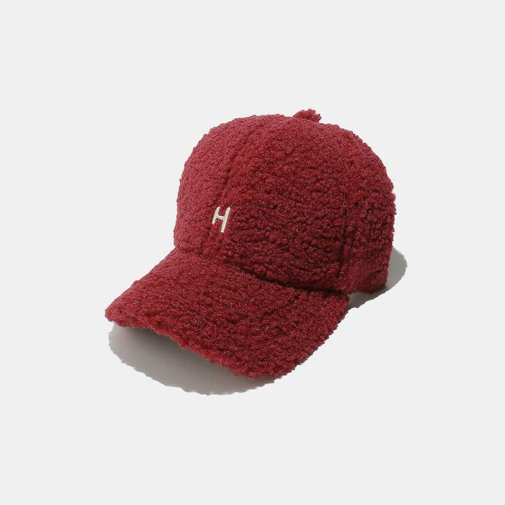 Sherpa Letter H Embroidered Cap in red with high-quality polyester and 2.8-inch brim.