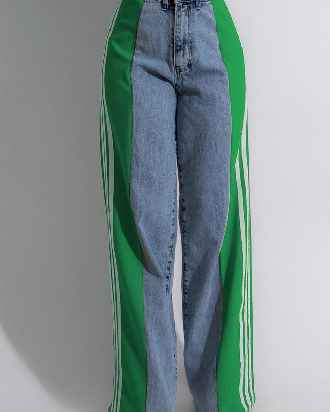 Women's Contrast Side Striped Wide Leg Jeans