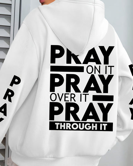 PRAY Print Plus Size  Kangaroo Pocket Hoodie -