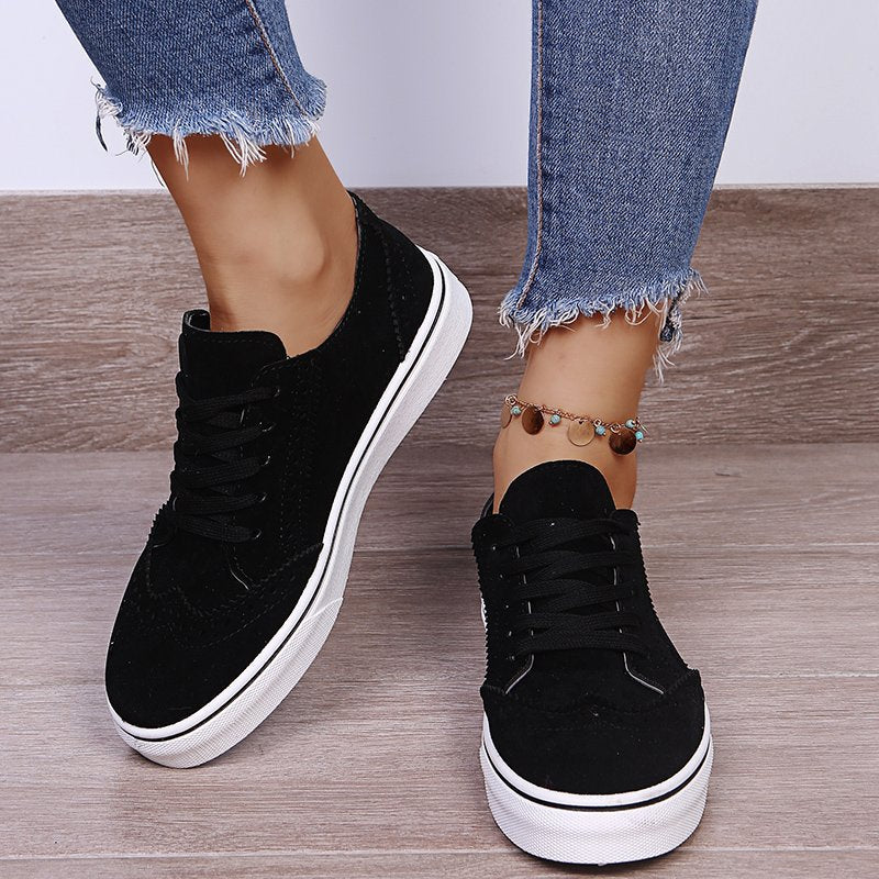 Lace-Up Suedette Flat Sneakers For Women