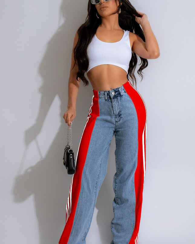 Women's Contrast Side Striped Wide Leg Jeans