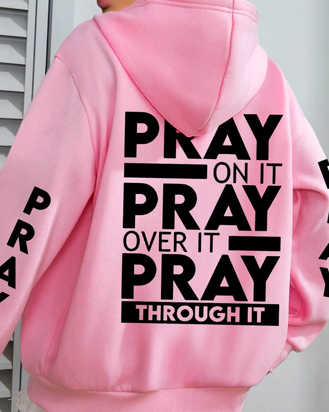 PRAY Print Plus Size  Kangaroo Pocket Hoodie -