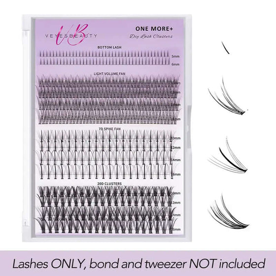 Veyesbeauty Clusters ONE MORE+ DIY Lash set with 7D and 20D cluster lashes for customizable eye makeup.