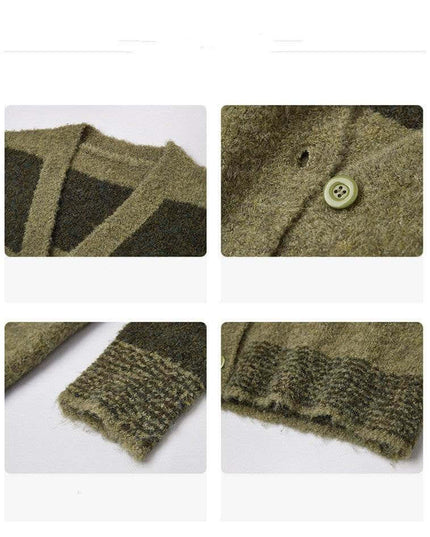 Slim Green Plaid Contrast Knit Women - Plush Fashion Shop #