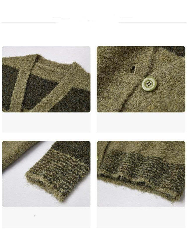 Slim Green Plaid Contrast Knit Women - Plush Fashion Shop #