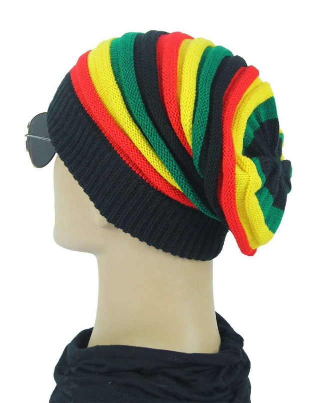 Colorful striped wool hat in soft acrylic, trendy design for outdoor warmth.