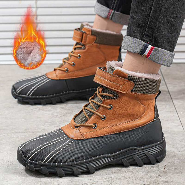 Winter Fleece Lace-up Snow Boots For Men & Women Waterproof And Anti-slip Outdoor Work Boot - Plush Fashion Shop #