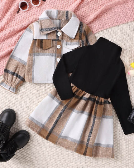 Turtleneck Plaid Dress Plaid Jacket Two-piece Set - Plush Fashion Shop #