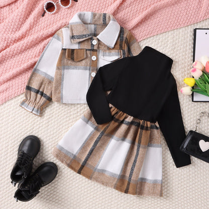 Turtleneck Plaid Dress Plaid Jacket Two-piece Set - Plush Fashion Shop #