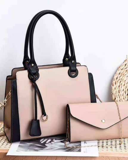 Women's fashion handbags with high-quality PU material and sequin details in beige and black.