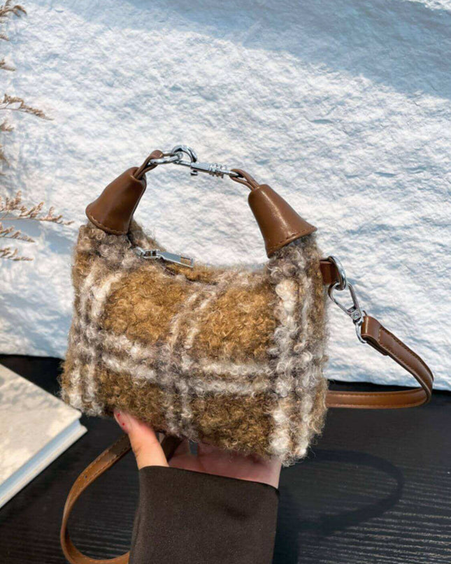 Fuzzy Polyester Mini Handbag with Zipper - Plush Fashion Shop #