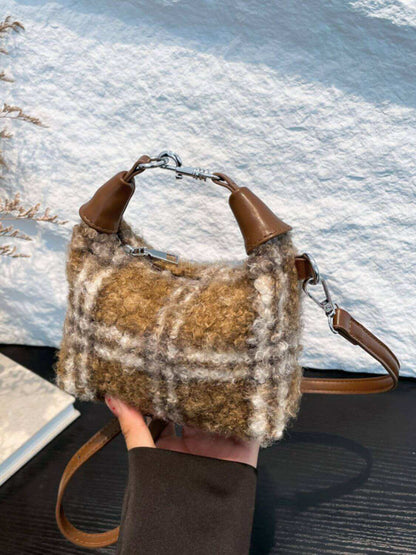 Fuzzy Polyester Mini Handbag with Zipper - Plush Fashion Shop #