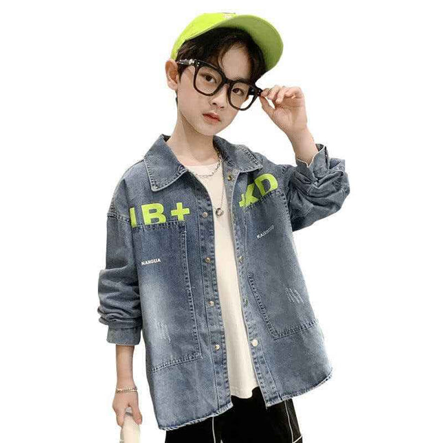 Boys Denim Shirt Jacket Long-sleeved Western Style - Plush Fashion Shop #