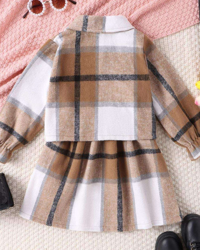 Turtleneck Plaid Dress Plaid Jacket Two-piece Set - Plush Fashion Shop #