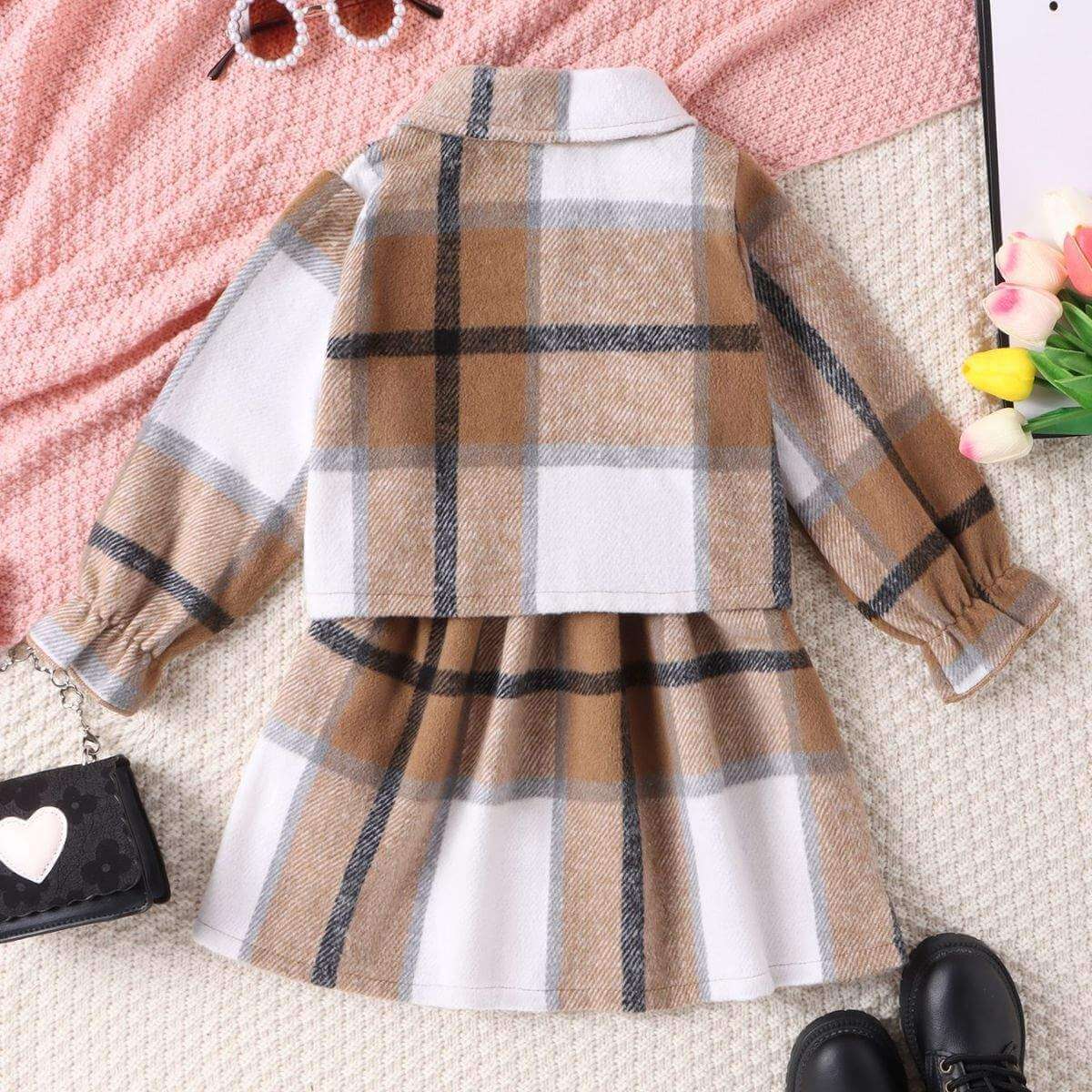 Turtleneck Plaid Dress Plaid Jacket Two-piece Set - Plush Fashion Shop #