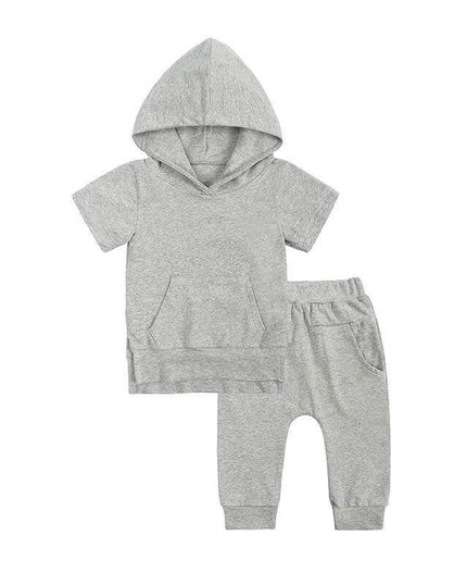 Boys And Girls Fashion Short-sleeved Hooded Tops & Casual Pants Set - Plush Fashion Shop #