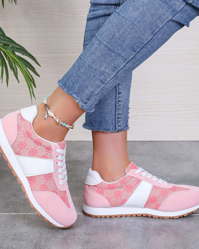 Contrast Round Toe Flat Sneakers - Plush Fashion Shop #