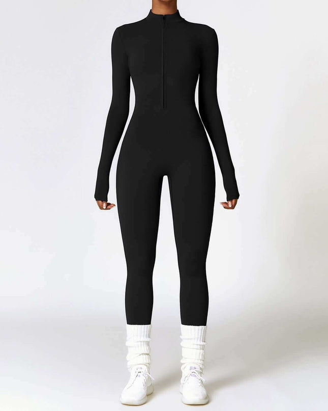 Warm Zipper Long-sleeved  Yoga Fitness Sports  Breathable Bodysuit - Plush Fashion Shop #