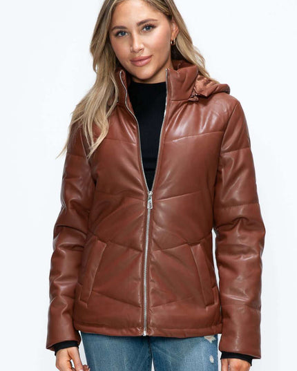 How Dare U Pocketed Zip Up Puffer Jacket with Removable Hood - Plush Fashion Shop #