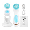 Advanced Ultrasonic Facial Cleansing Brush with multi-functionality, silicone brush heads, and charging cable.