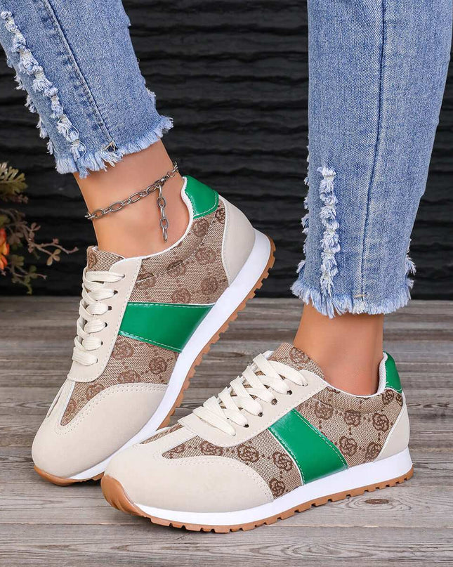 Contrast Round Toe Flat Sneakers - Plush Fashion Shop #