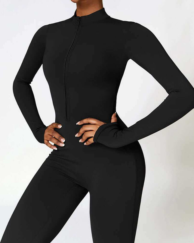 Warm Zipper Long-sleeved  Yoga Fitness Sports  Breathable Bodysuit - Plush Fashion Shop #