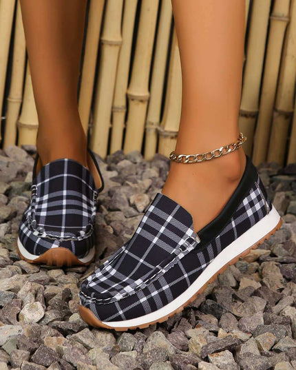 Plaid Round Toe Slip-Ons - Plush Fashion Shop #