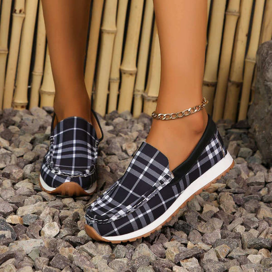 Plaid Round Toe Slip-Ons - Plush Fashion Shop #