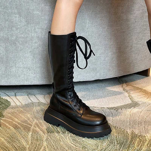 Thick-soled Round Toe Side Zipper High Boots Fashion Women's Shoes - Plush Fashion Shop #