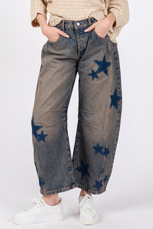 Women's Star Wide Leg Jeans with Pockets - Plush Fashion Shop #