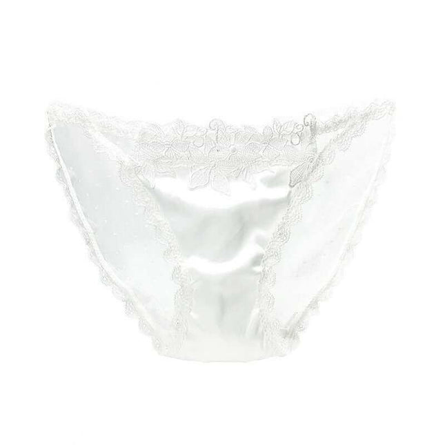 Women's underwear mesh see-through low waist in white with lace detailing.