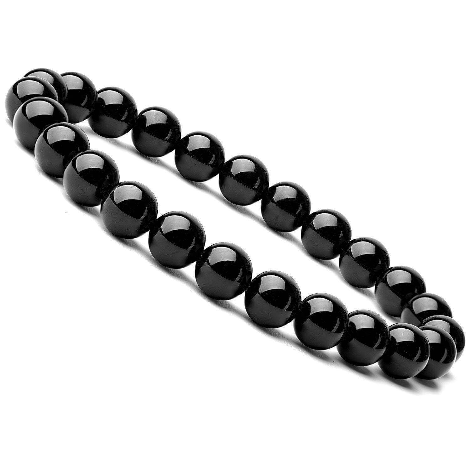 Black Onyx Bracelet with 8MM geometric black agate beads on elastic cord.