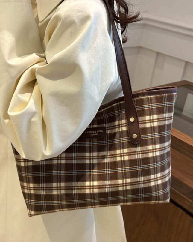 Plaid Leather Tote Bag  For Women - Plush Fashion Shop #