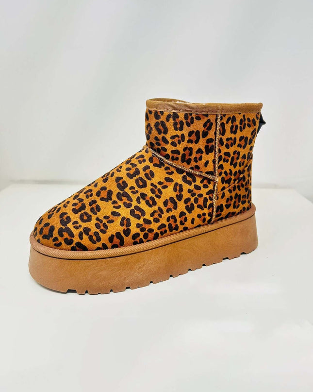 WILD DIVA Thermal Furry Leopard Platform Booties - Plush Fashion Shop #