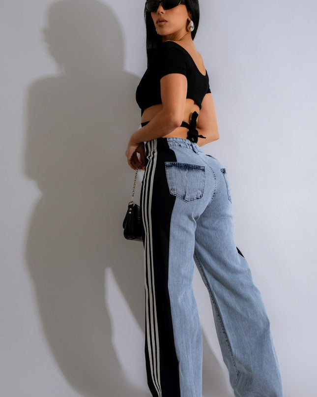 Women's Contrast Side Striped Wide Leg Jeans