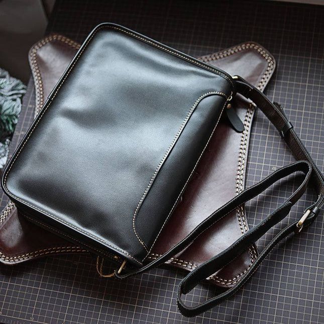 Mens Handmade Leather Casual Crossbody Bag - Plush Fashion Shop #