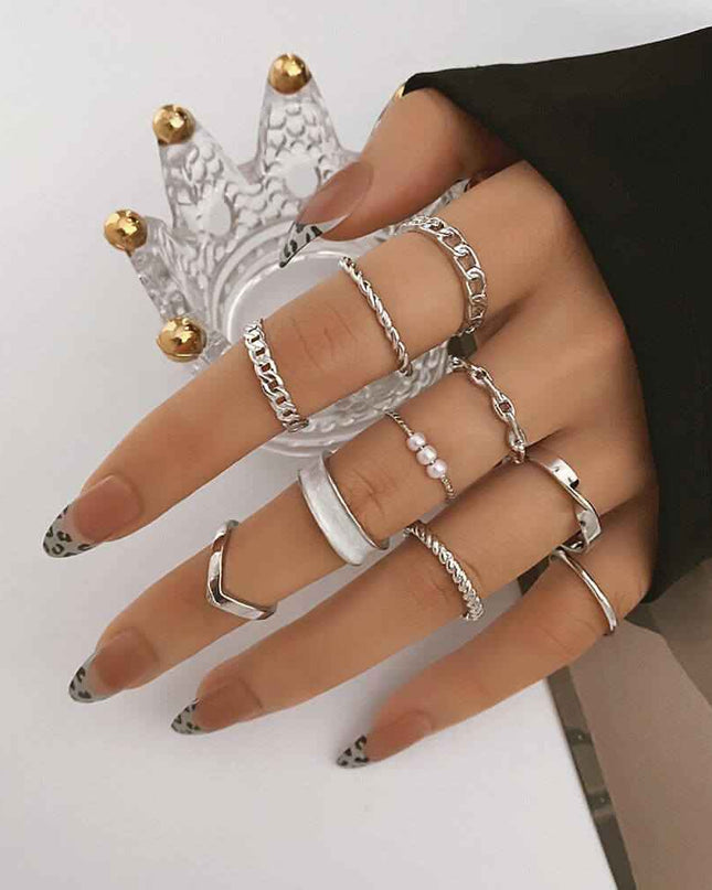 Women's Butterfly Pearl Ring 10-piece Metal Dripping Pearl Ring