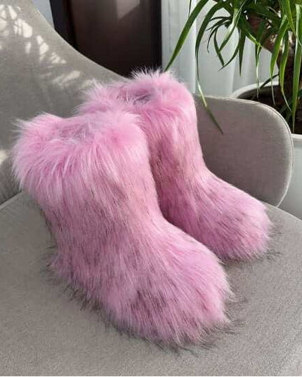 Women's Closed Toe Warm Fluffy Plush Snow Boots - Plush Fashion Shop #