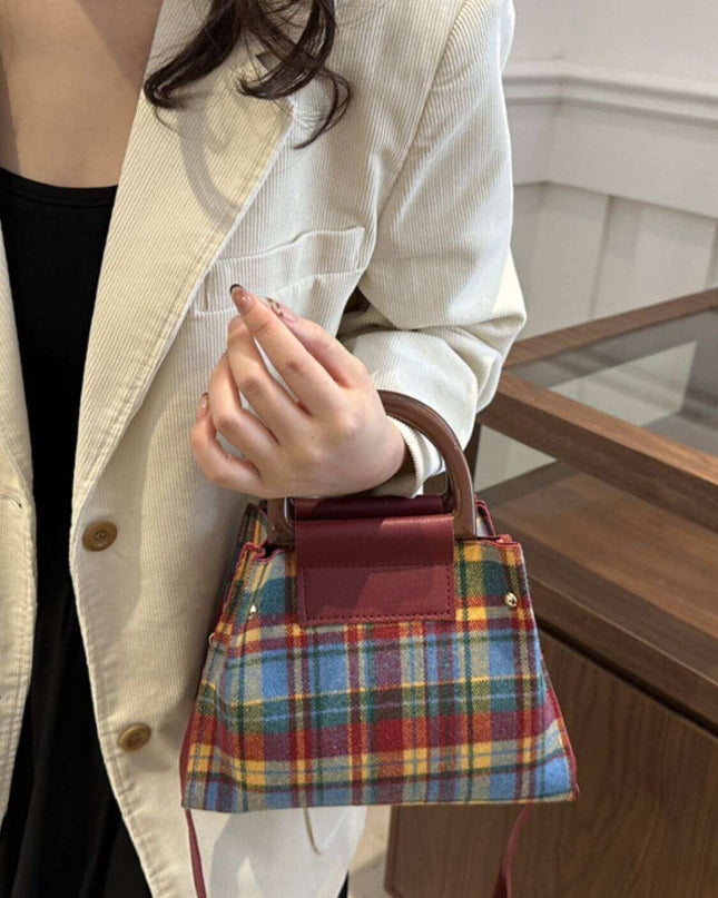 Contrast Plaid Trapezoid Shape Crossbody Bag - Plush Fashion Shop #