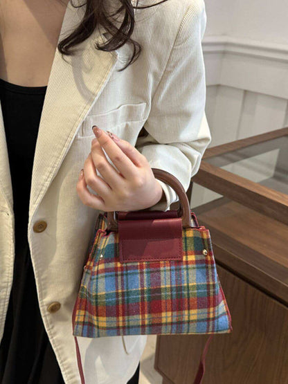 Contrast Plaid Trapezoid Shape Crossbody Bag - Plush Fashion Shop #