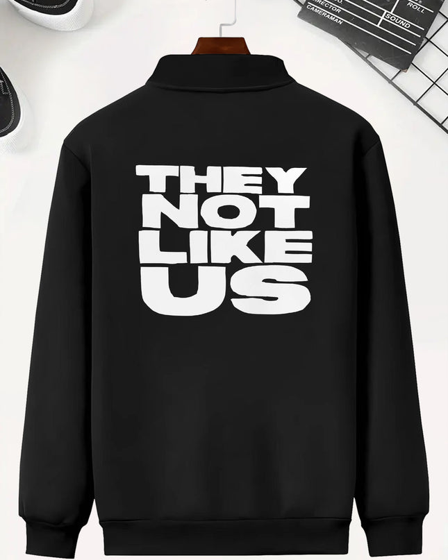 Men's Skinny Fit Casual Slight Stretch, Zipper Closure, "They Not Like Us" Print - Jackets