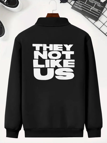 Men's Skinny Fit Casual Slight Stretch, Zipper Closure, "They Not Like Us" Print - Jackets