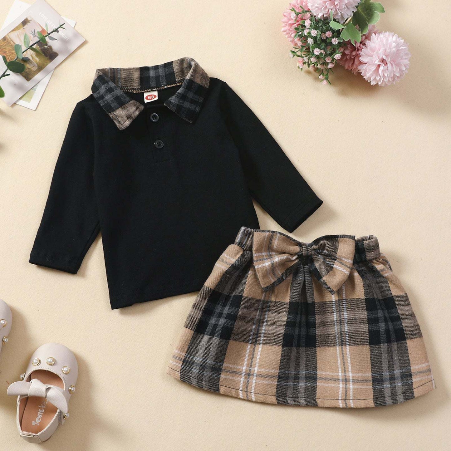 New Children's Long-sleeved Shirt Plaid Skirt SuitTransform your little one's wardrobe with our Ins New Children's Clothing Long-sleeved Shirt Plaid Skirt Suit! Featuring a stylish plaid pattern, this suit exudes a 0Plush Fashions ShopPlush Fashion Shop