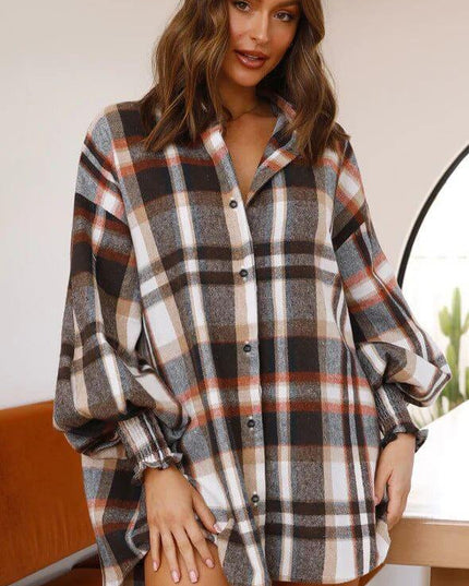 Plaid Lantern Shirt For Women - Plush Fashion Shop #