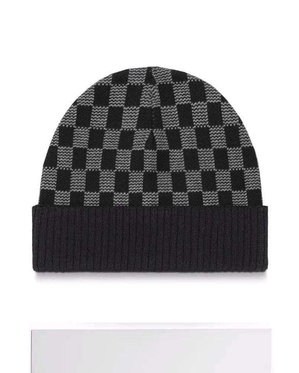 Chessboard Plaid Knitted Hat For Women - Plush Fashion Shop #